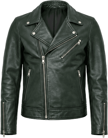 A green leather biker jacket